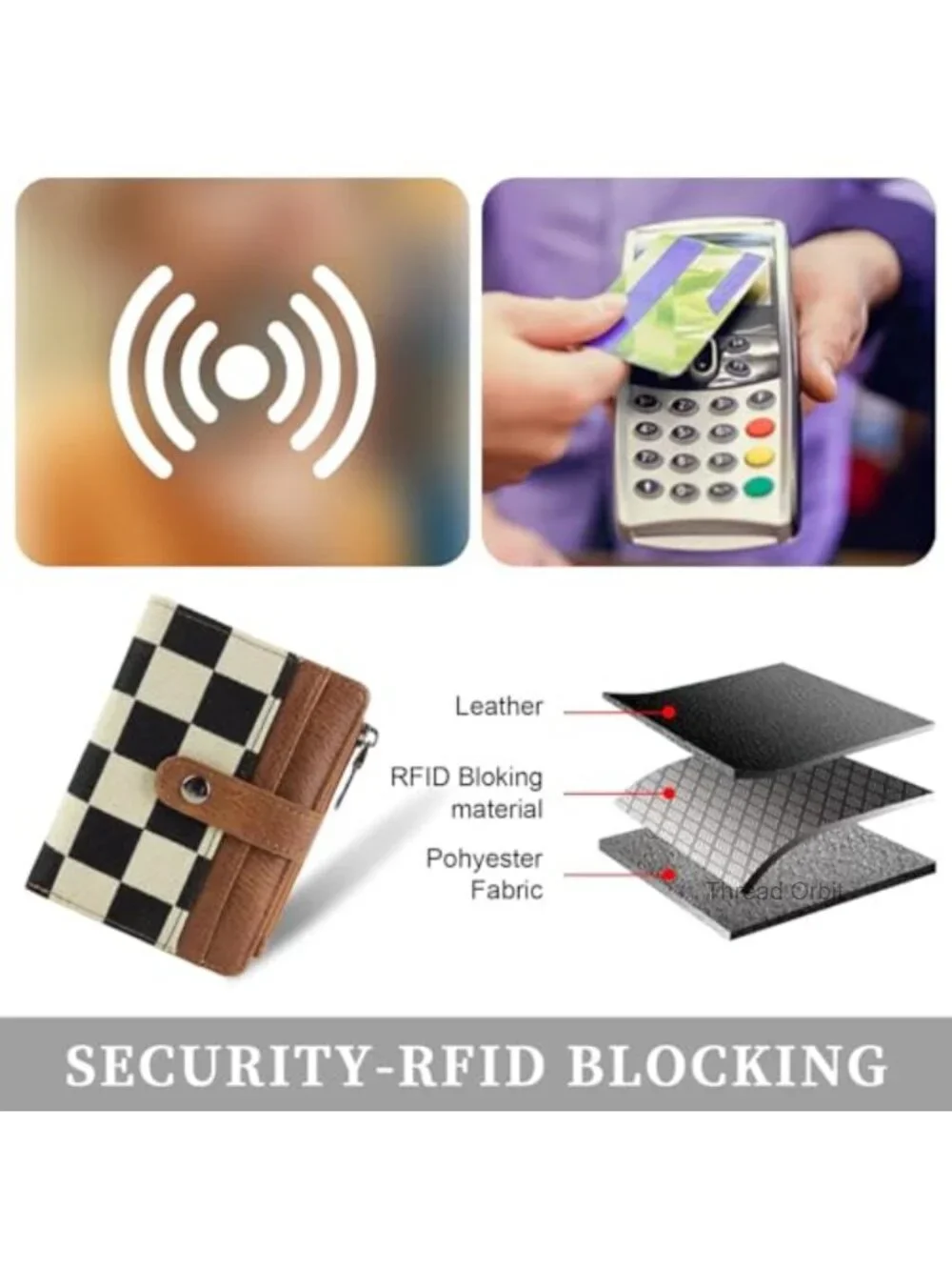 RFID Blocking PU Leather Bifold Wallet with 8 Card Slots and Coin Pocket